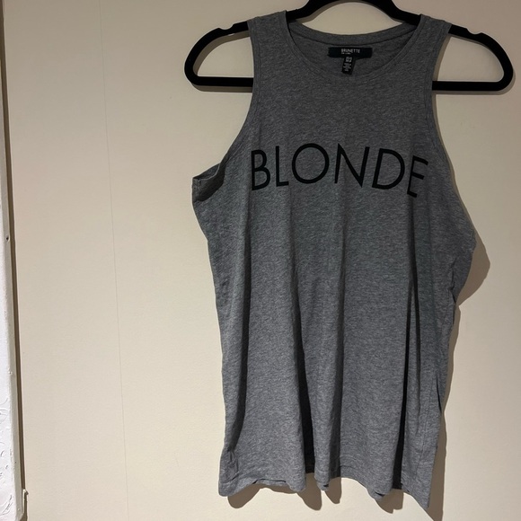 Brunette The Label Tops - Brunette the Label Iconic "BLONDE" Graphic Muscle Tank Top - XS/S in Dark Grey